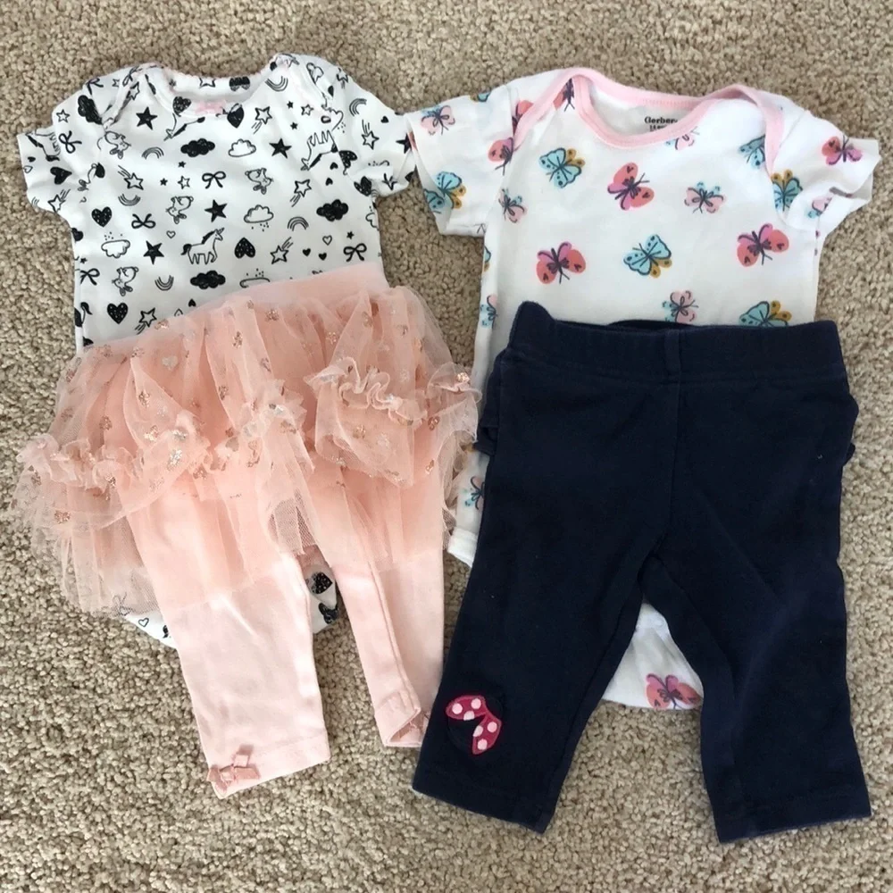 Lot of 4 size 3mo. And 3-6mo. Carters, Gerber, Baby Starters, Gymboree